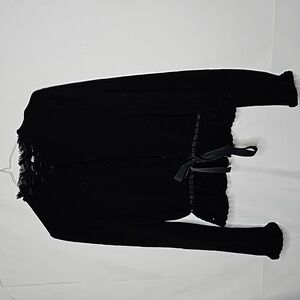 Saks Fifth Avenue Black Label snap crochet & ribbon trim cardigan sweater sz L